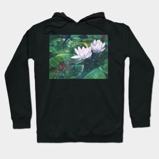 White Water Lilies in watercolor Hoodie